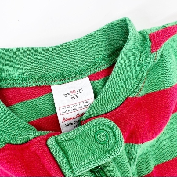 ✅ HANNA ANDERSSON CHRISTMAS LONG JOHN PAJAMAS SIZE US 3 RED/GREEN/WHITE STRIPE - Picture 2 of 5